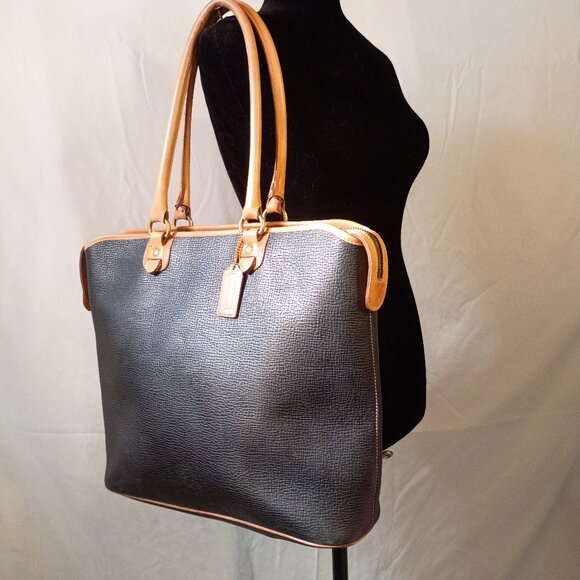 Rare '90s COACH Italy Dakota Collection Harvest Tote 4207 Black Pebbled Leather - Picture 1 of 15